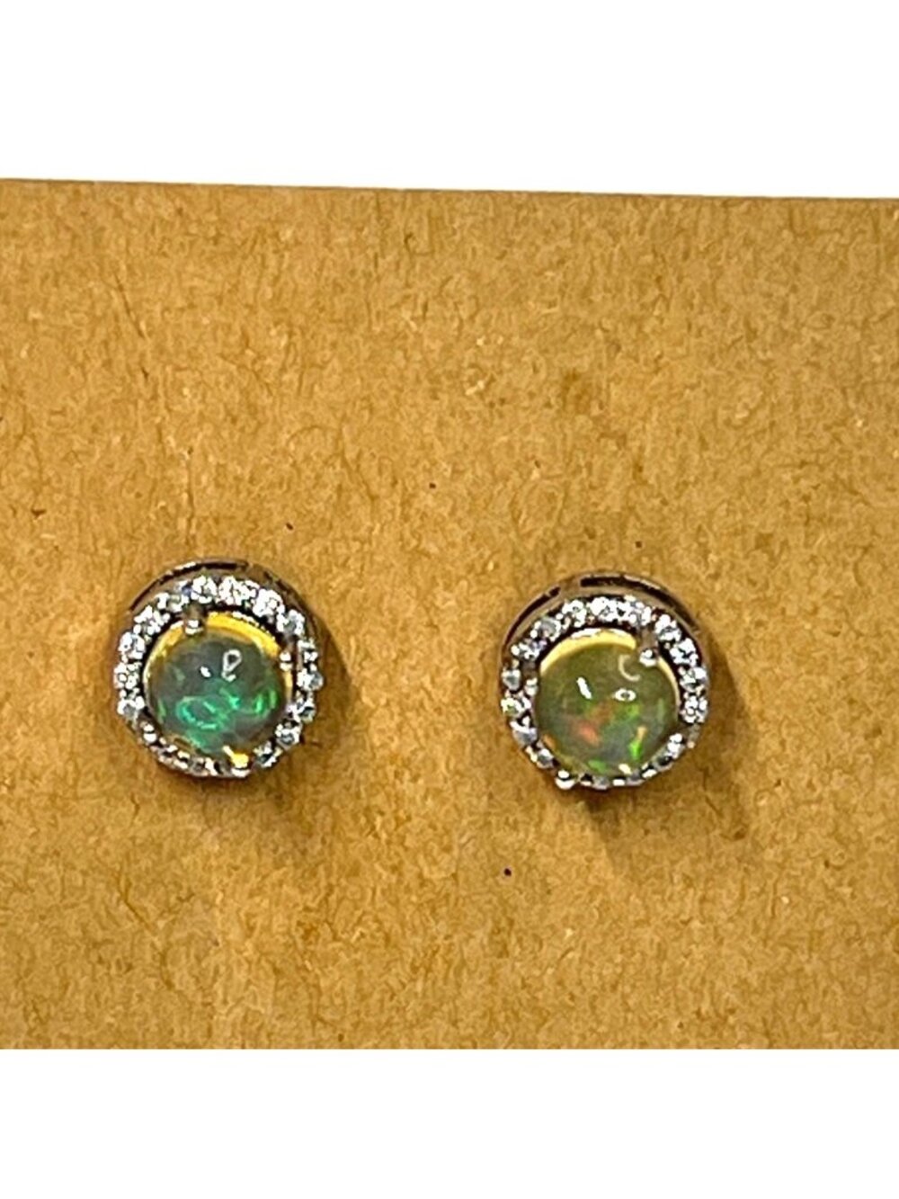 Genuine opal halo earrings, sterling silver, plastic disc back closure dainty